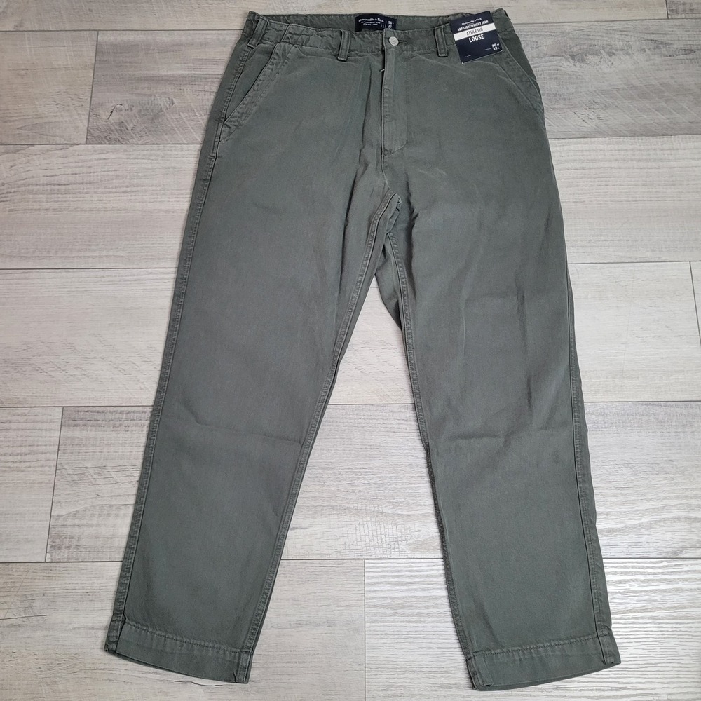 👖Abercrombie & Fitch Jeans Mens 36x32 Green Lightweight Workwear Loose Athletic